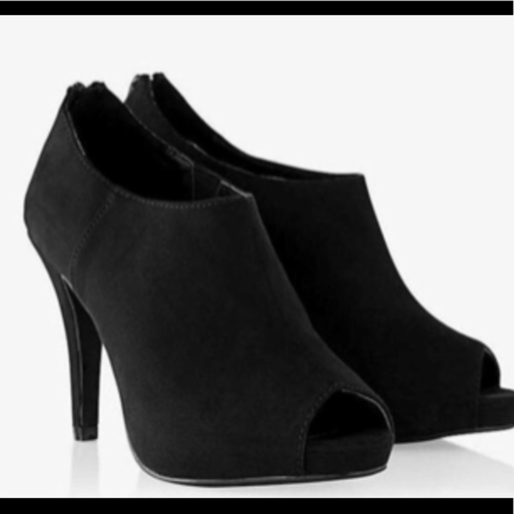 Express Stilletto Peep-Toe Booties - black suede